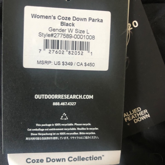 Outdoor research Coze down parka L New - Picture 3 of 4